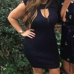 Navy ruffle shoulder dress